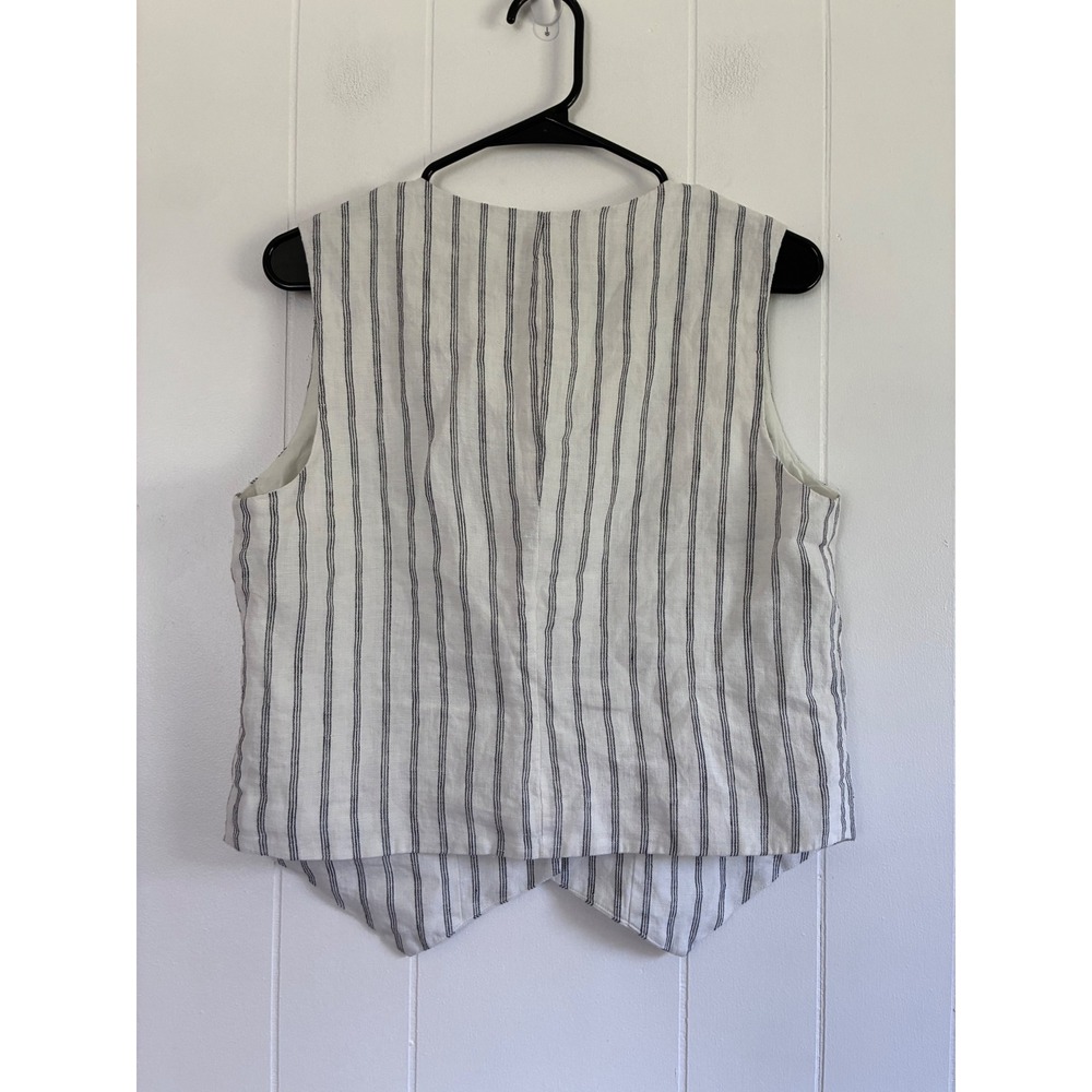 Quince Women Striped 100% Linen Vest V-Neck Button Front Sleeveless Top Small - Picture 2 of 5